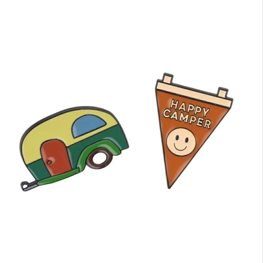 U Style Backpack Pins, Multicolor Trailer/Happy Camper Theme, Set of 2